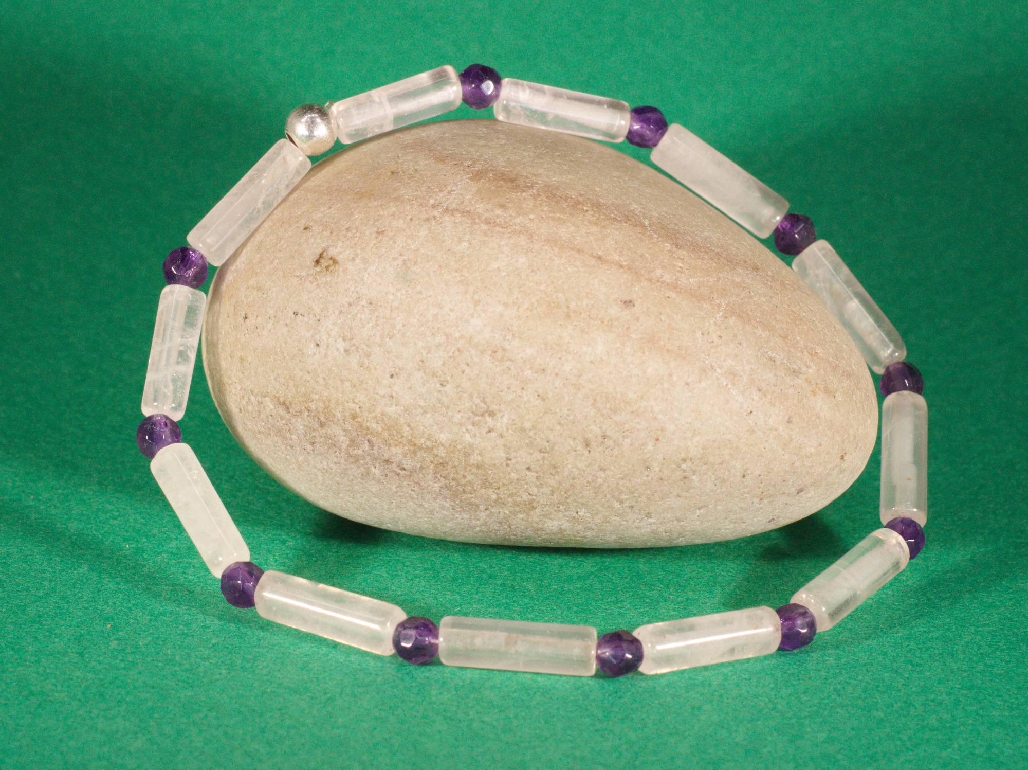 Rosenquarz-Amethyst Edelsteinarmband auf Elastikfaden aufgezogen 