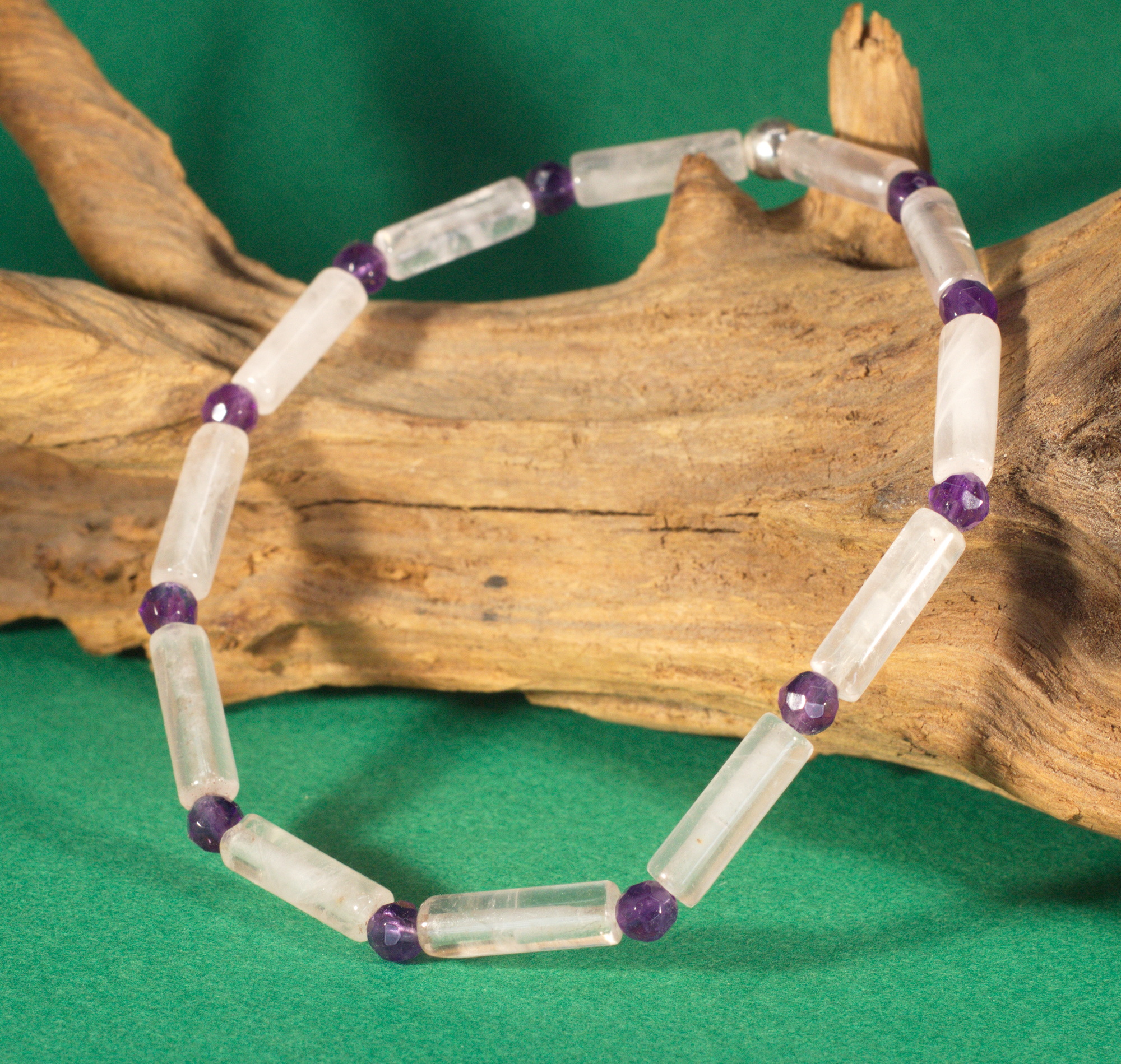 Rosenquarz-Amethyst Edelsteinarmband auf Elastikfaden aufgezogen 