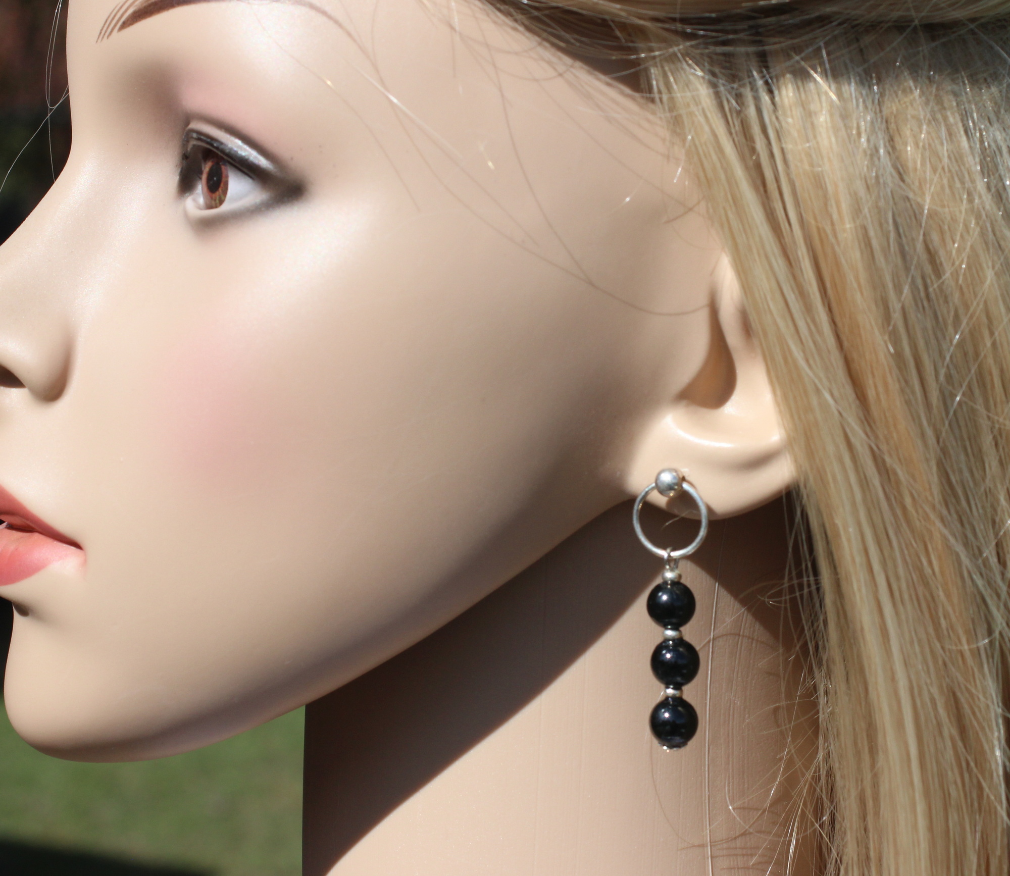 Turmalin schwarz  (Schörl),  Ohrstecker in 925 Silber