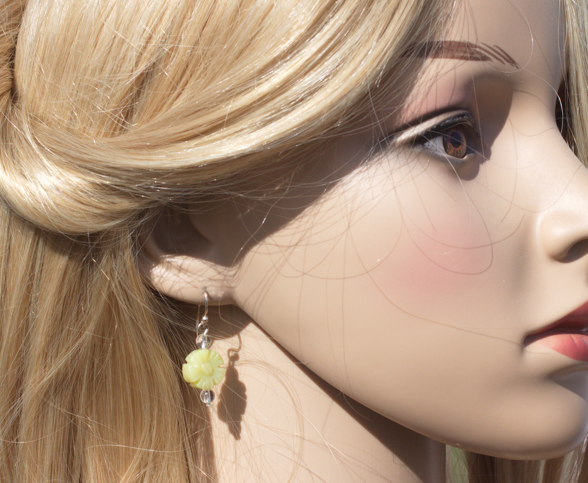 Serpentin Ohrhänger, Fischhaken mit Öse in 925 Silber 