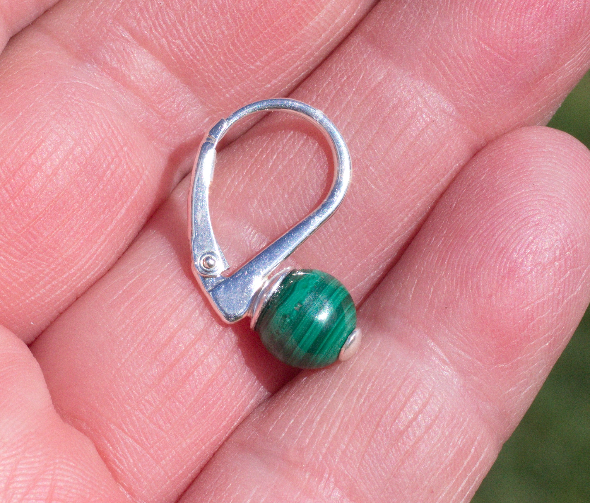 Malachit Ohrhänger mit Klappbrisur in 925 Silber 
