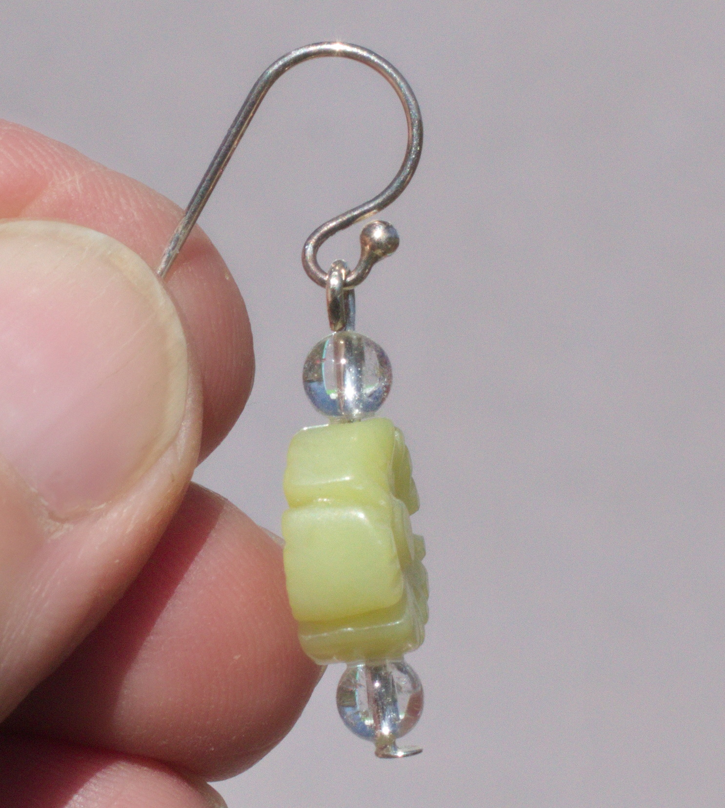 Serpentin Ohrhänger, Fischhaken mit Öse in 925 Silber 