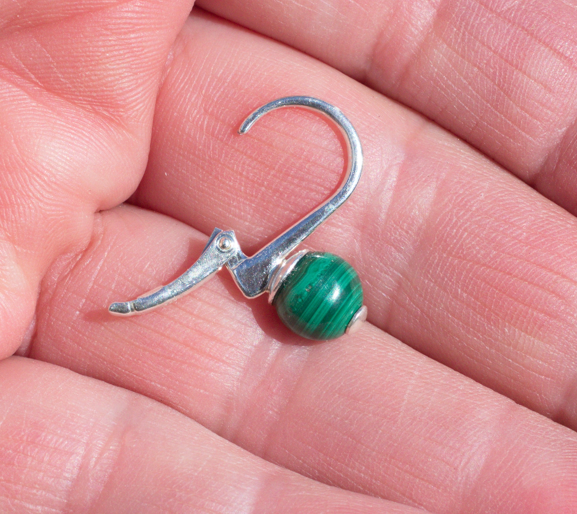 Malachit Ohrhänger mit Klappbrisur in 925 Silber 