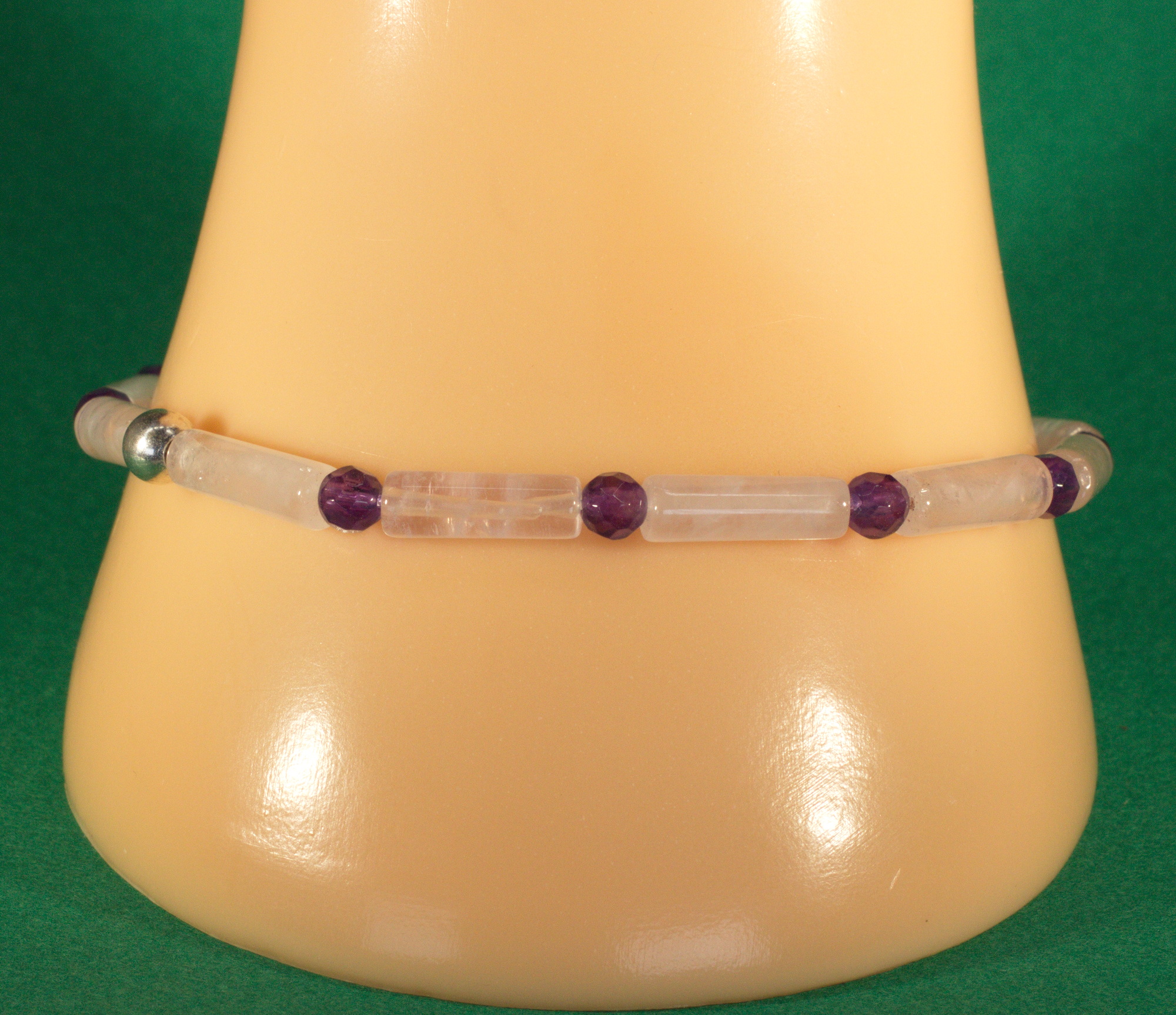 Rosenquarz-Amethyst Edelsteinarmband auf Elastikfaden aufgezogen 