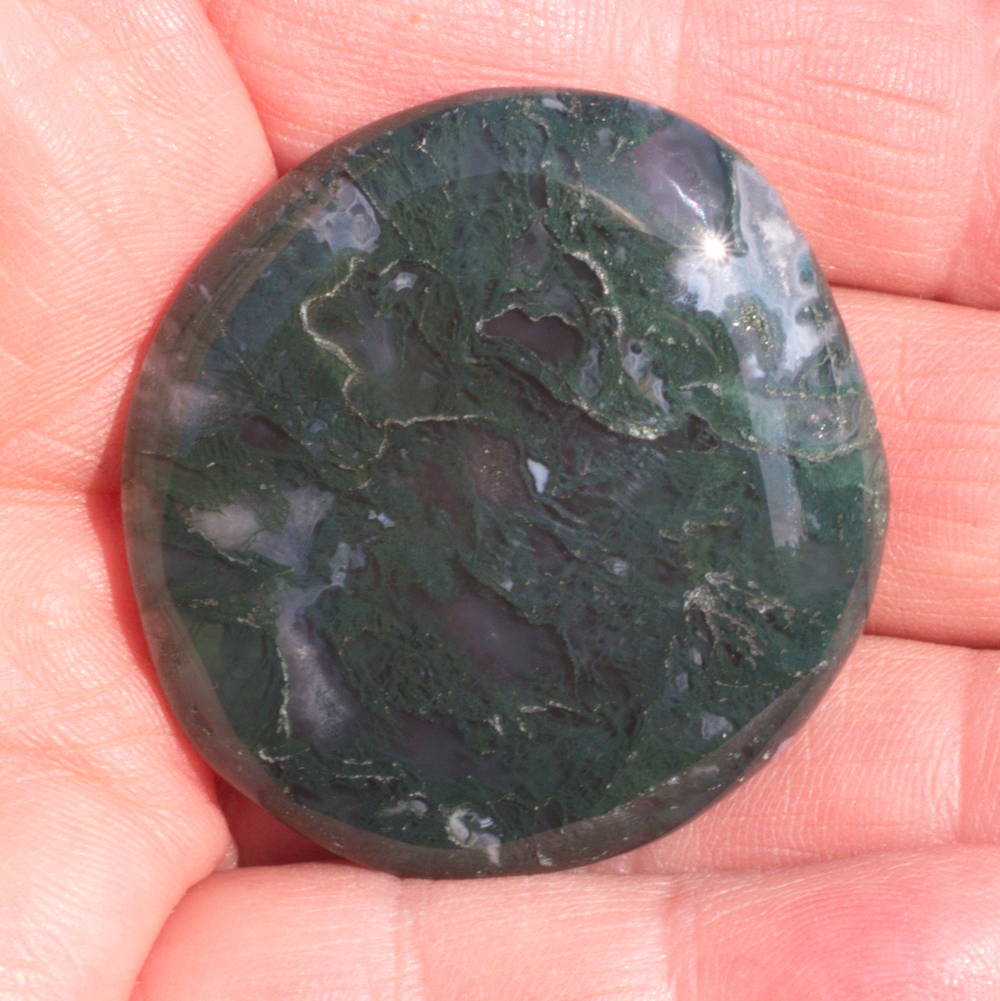 Moosachat Edelstein, Scheibenstein, ungebohrt,  