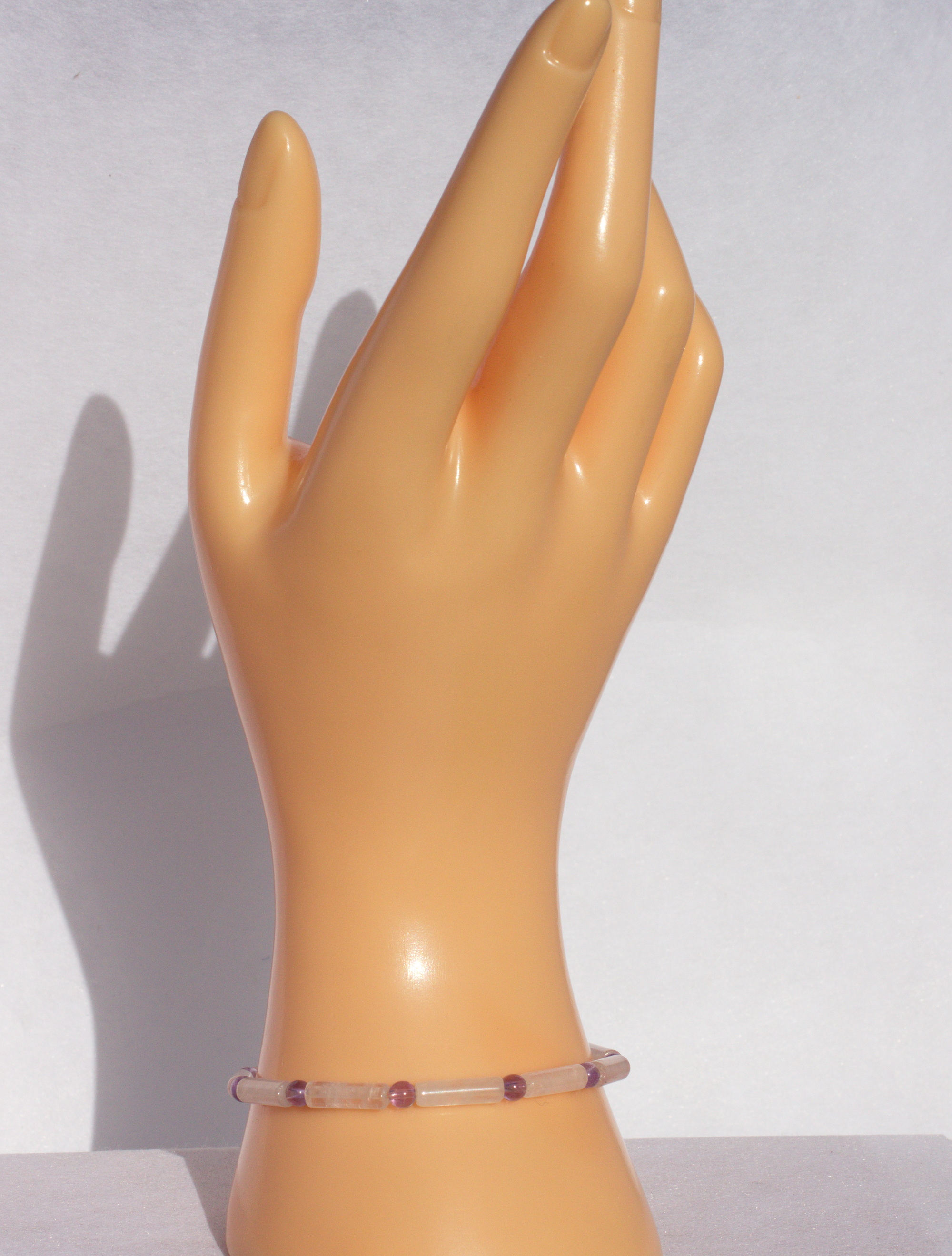 Rosenquarz-Amethyst Edelsteinarmband auf Elastikfaden aufgezogen 