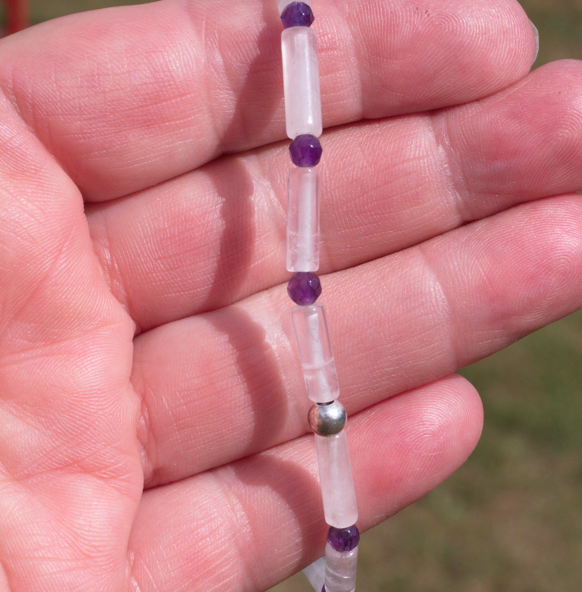 Rosenquarz-Amethyst Edelsteinarmband auf Elastikfaden aufgezogen 