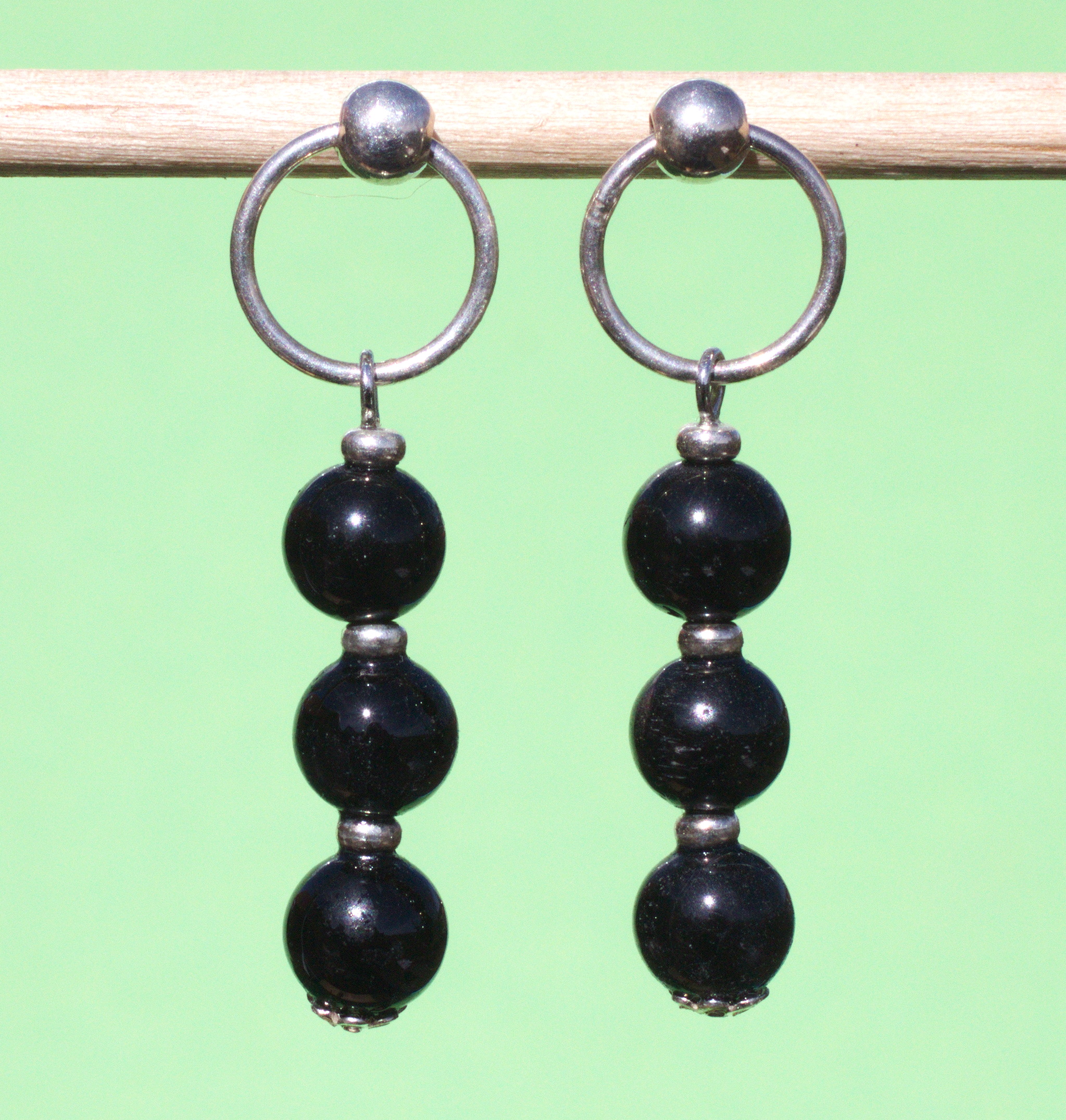 Turmalin schwarz  (Schörl),  Ohrstecker in 925 Silber