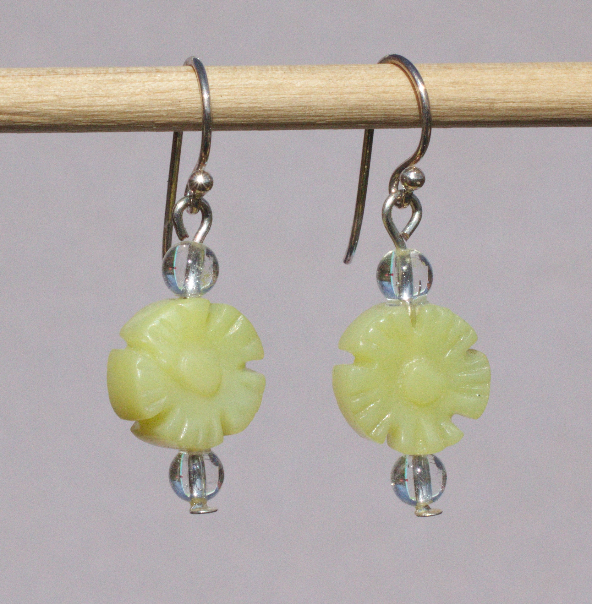 Serpentin Ohrhänger, Fischhaken mit Öse in 925 Silber 